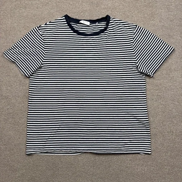 Sandro Paris Shirt Womens Medium M Black Short Sleeve Striped Crop - Picture 1 of 9